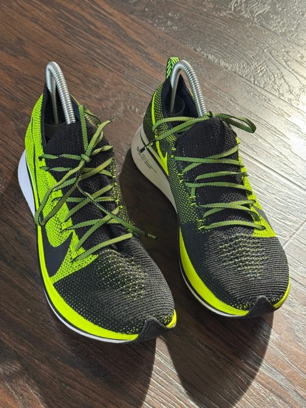 Nike Men’s Black and Neon Green Flyknit Running Shoes, Like New, Sz 10